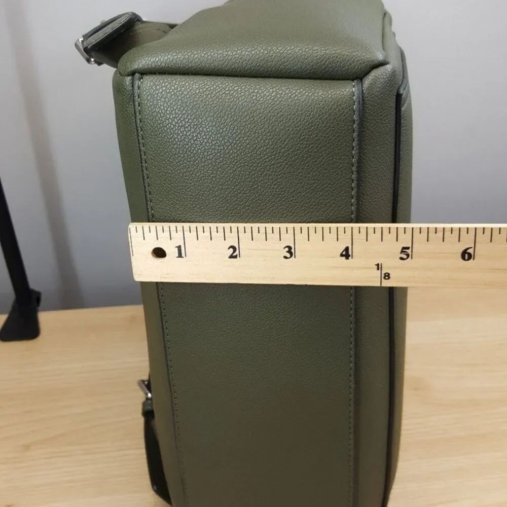 ALFANI Backpack Olive Green Faux Leather Workwear Travel Business School $99